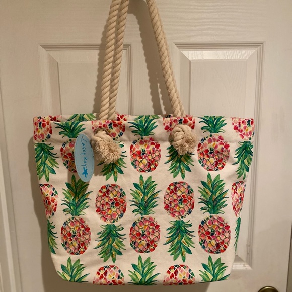 Pineapple Tote, Large Pineapple Beaded Canvas Tote With Large Rope Handles - Picture 15 of 16
